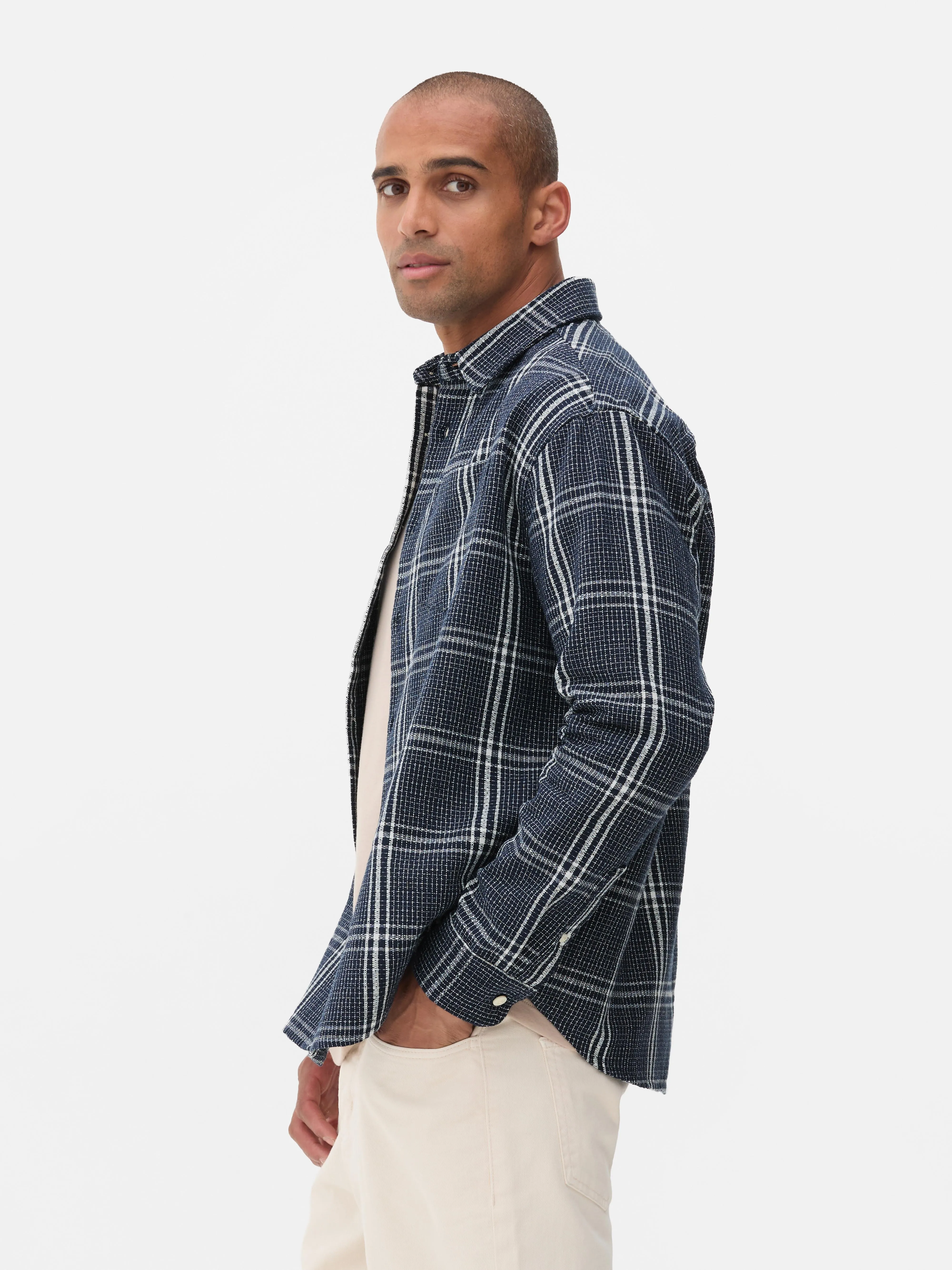 Camisa de manga larga de cuadros dobby