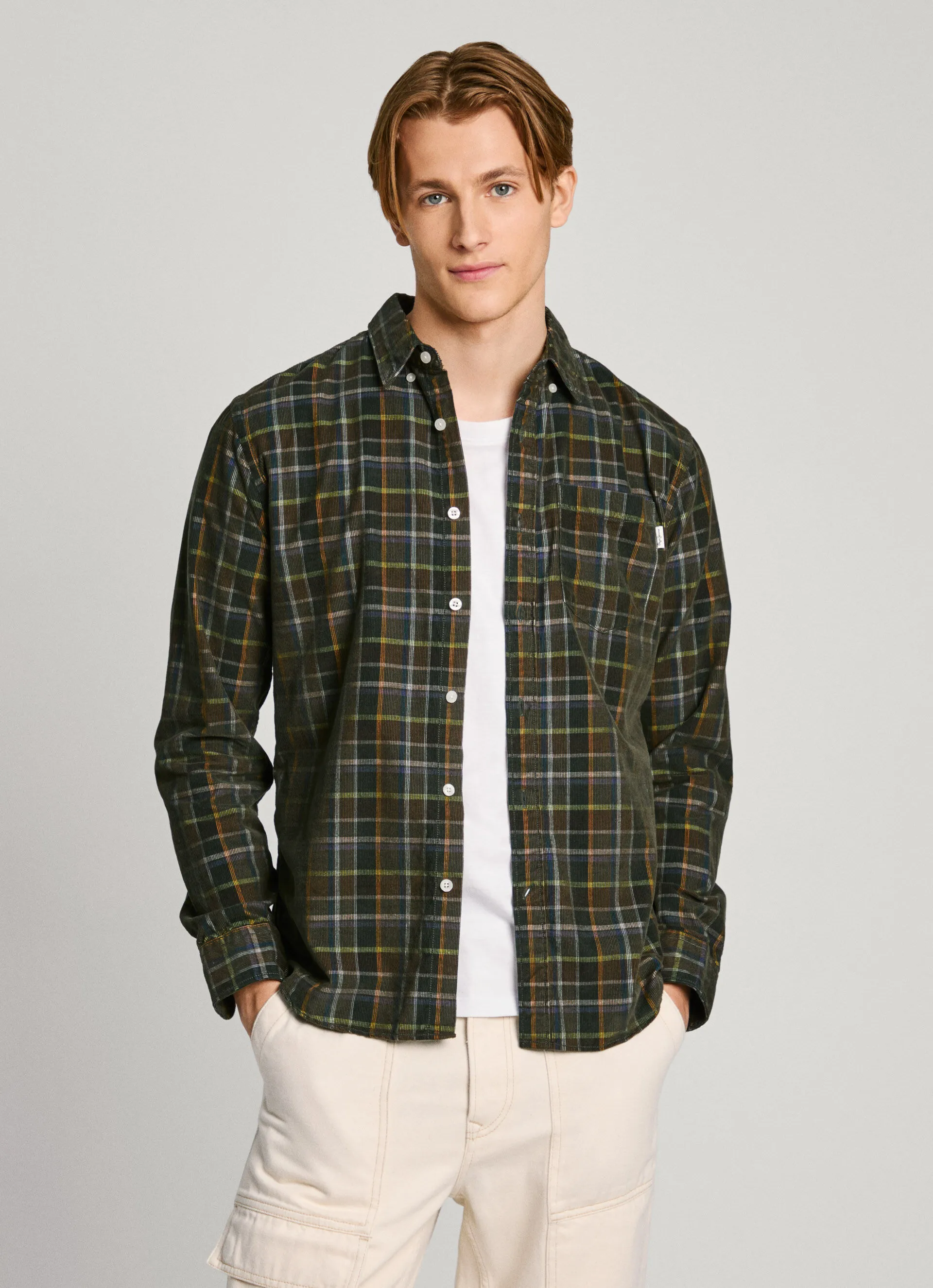 camisa de pana cuadros fit regular