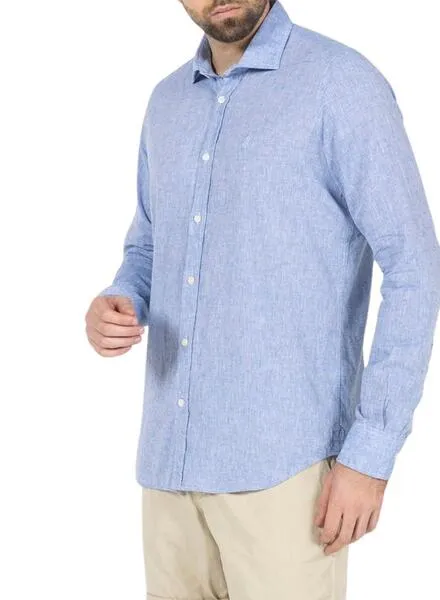 Camisa El Pulpo Lino Logo Azul Para Hombre