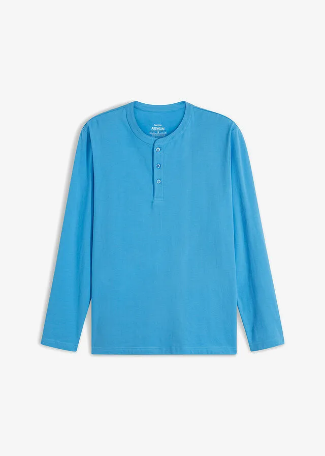 Camiseta con cuello henley azul brillante