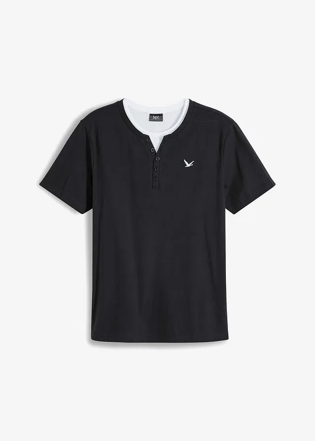 CAMISETA CON CUELLO HENLEY NEGROBLANCO