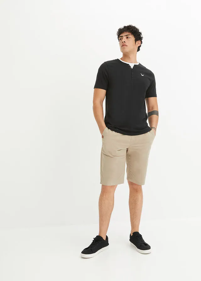 CAMISETA CON CUELLO HENLEY NEGROBLANCO