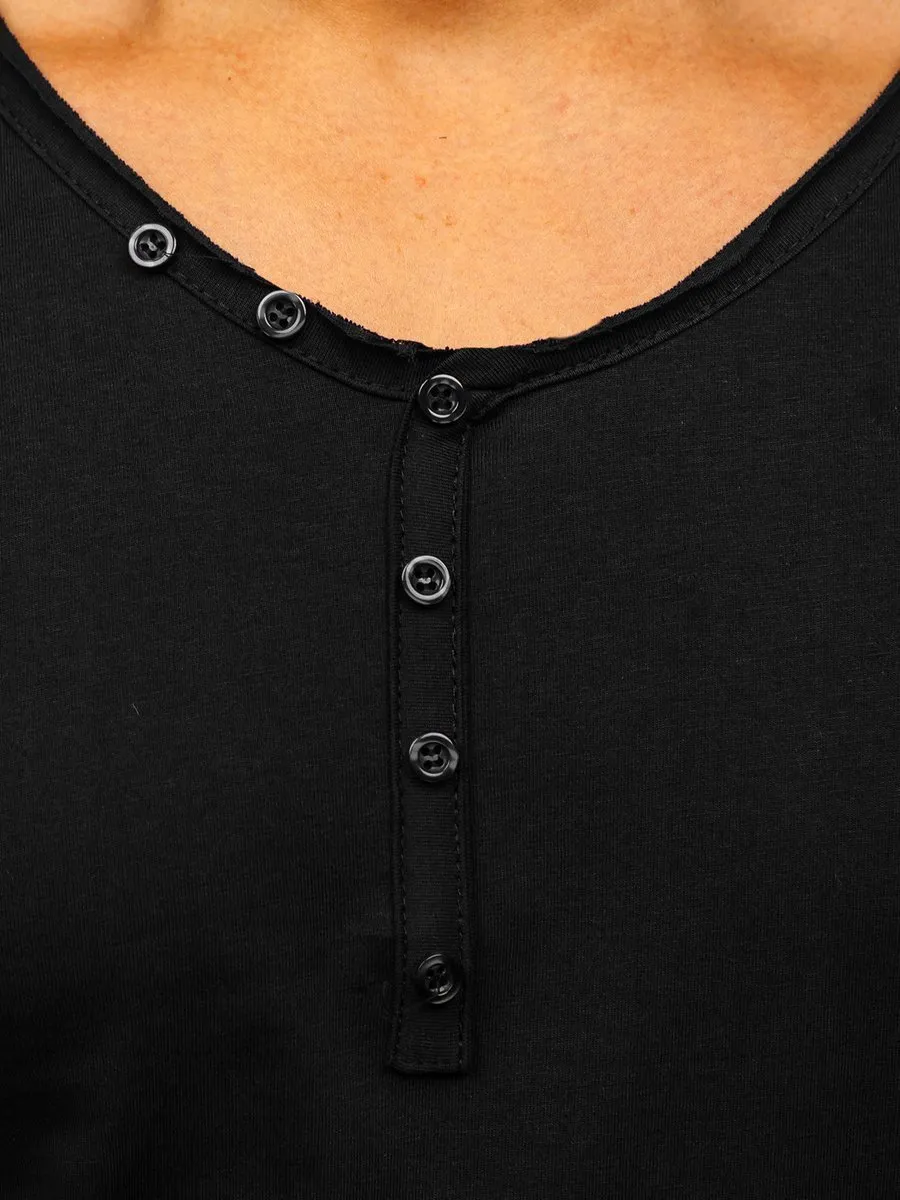 Camiseta con escote de pico sin impresión para hombre negro Bolf 4049