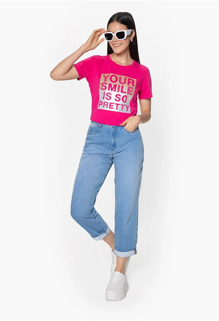 Camiseta dama manga corta estampada