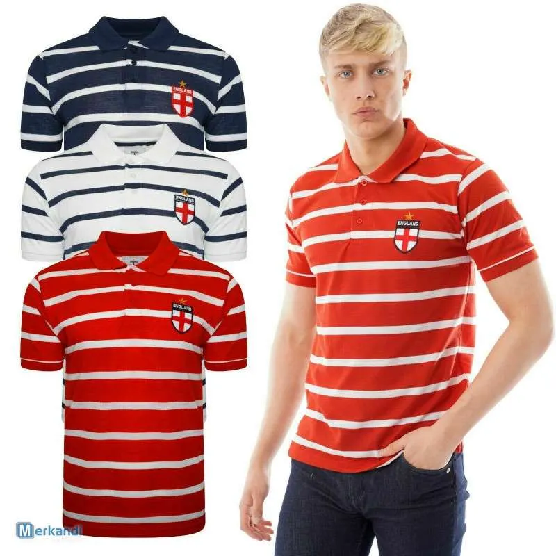 Camiseta de manga corta con cuello a rayas para hombre de Inglaterra