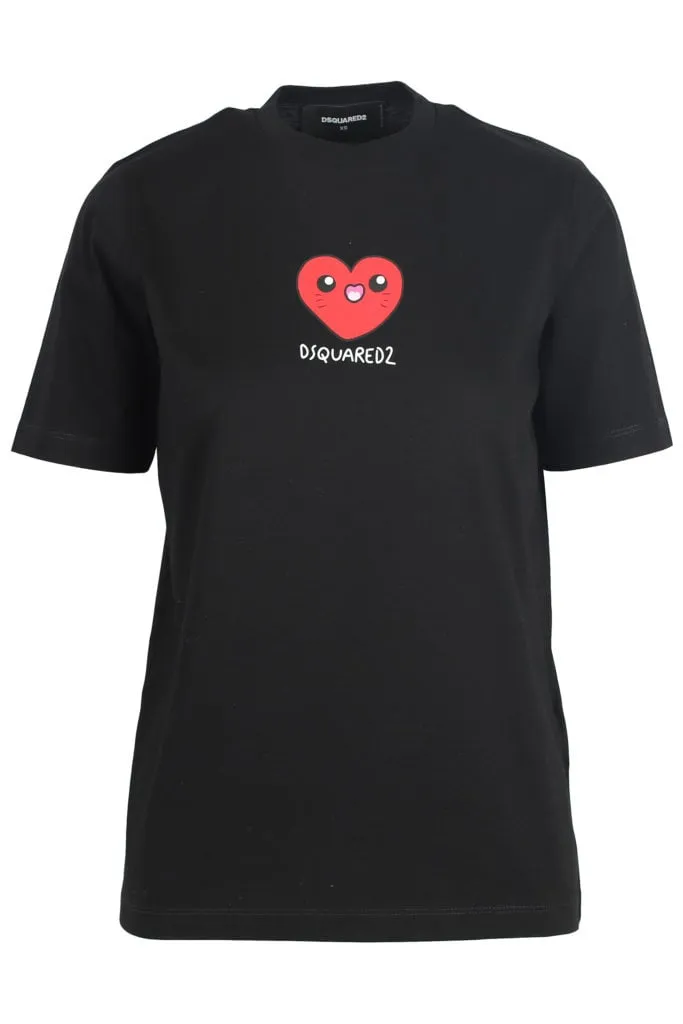 Camiseta de manga corta negra con corazón