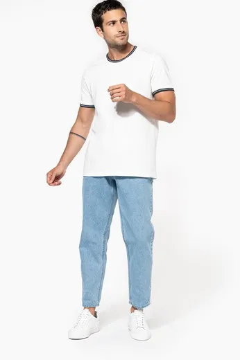 Camiseta de punto piqué con cuello redondo de hombre
