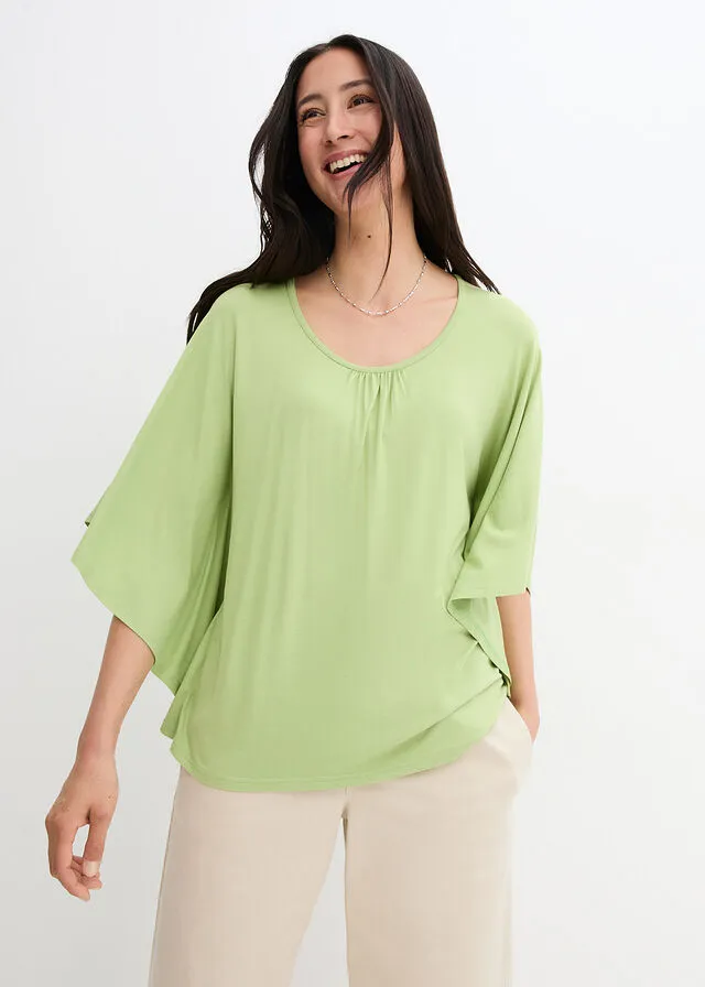 Camiseta de viscosa con mangas de murciélago Verde pera