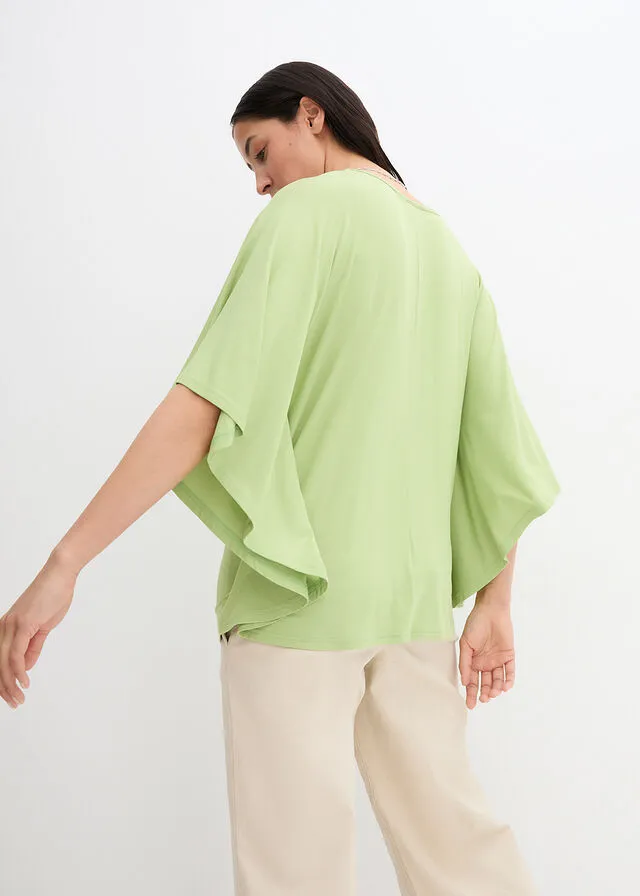 Camiseta de viscosa con mangas de murciélago Verde pera