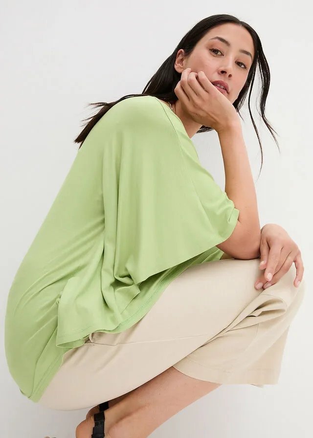 Camiseta de viscosa con mangas de murciélago Verde pera