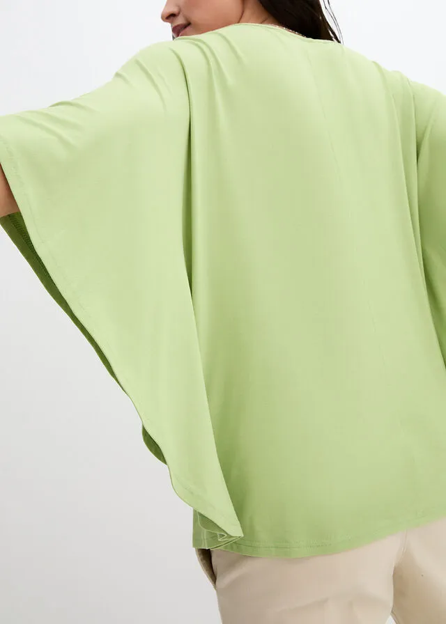 Camiseta de viscosa con mangas de murciélago Verde pera