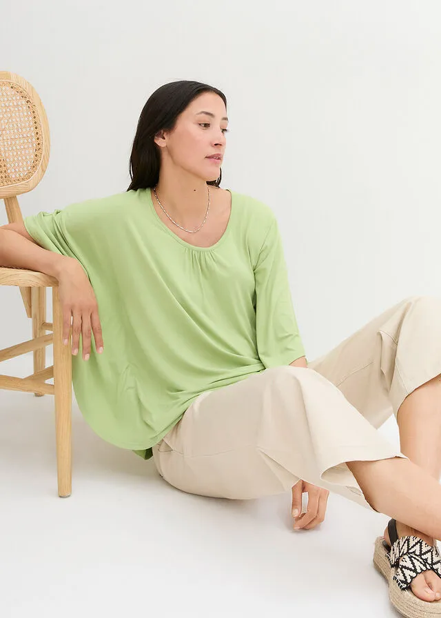 Camiseta de viscosa con mangas de murciélago Verde pera