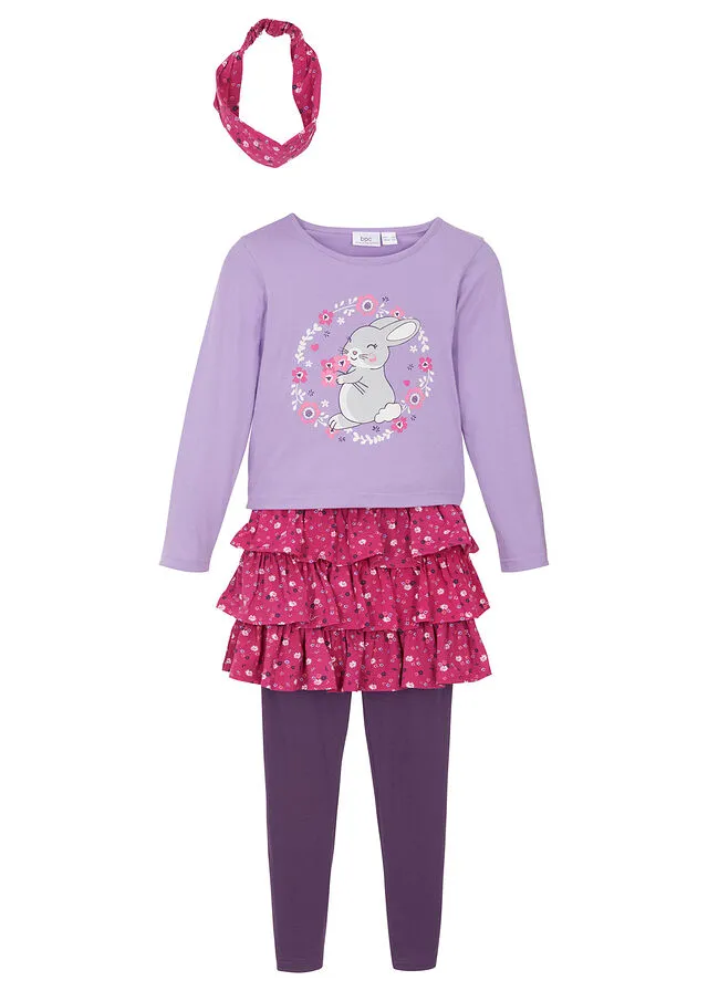 CAMISETA, FALDA, LEGGINGS Y CINTA PARA EL PELO (4 PRENDAS) PARA NIñAS LILA CLAROLILA OSCURO