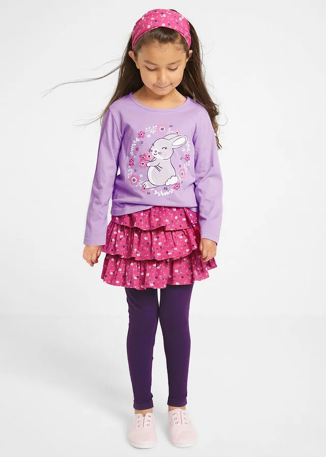 CAMISETA, FALDA, LEGGINGS Y CINTA PARA EL PELO (4 PRENDAS) PARA NIñAS LILA CLAROLILA OSCURO