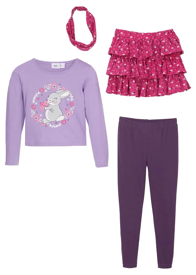 CAMISETA, FALDA, LEGGINGS Y CINTA PARA EL PELO (4 PRENDAS) PARA NIñAS LILA CLAROLILA OSCURO
