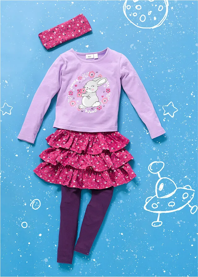 CAMISETA, FALDA, LEGGINGS Y CINTA PARA EL PELO (4 PRENDAS) PARA NIñAS LILA CLAROLILA OSCURO