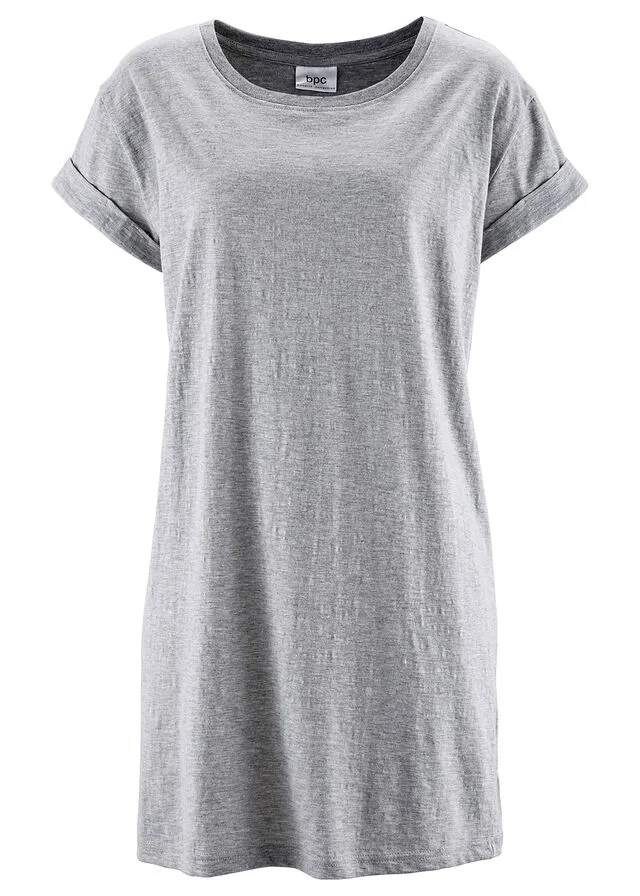 Camiseta larga estilo boxy de manga corta Gris claro jaspeado