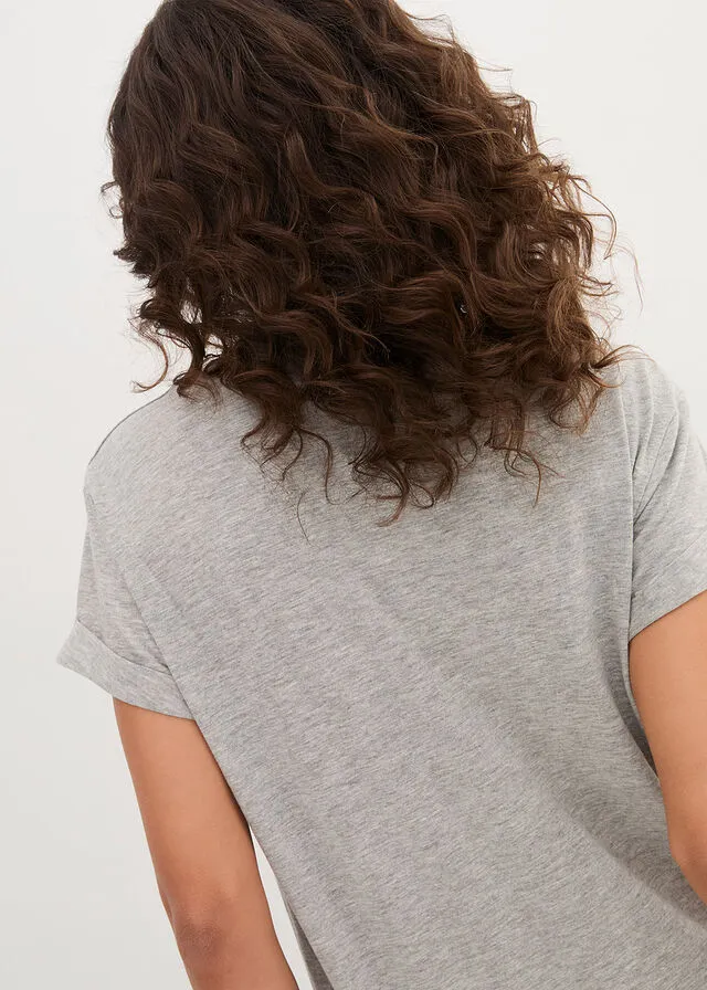 Camiseta larga estilo boxy de manga corta Gris claro jaspeado