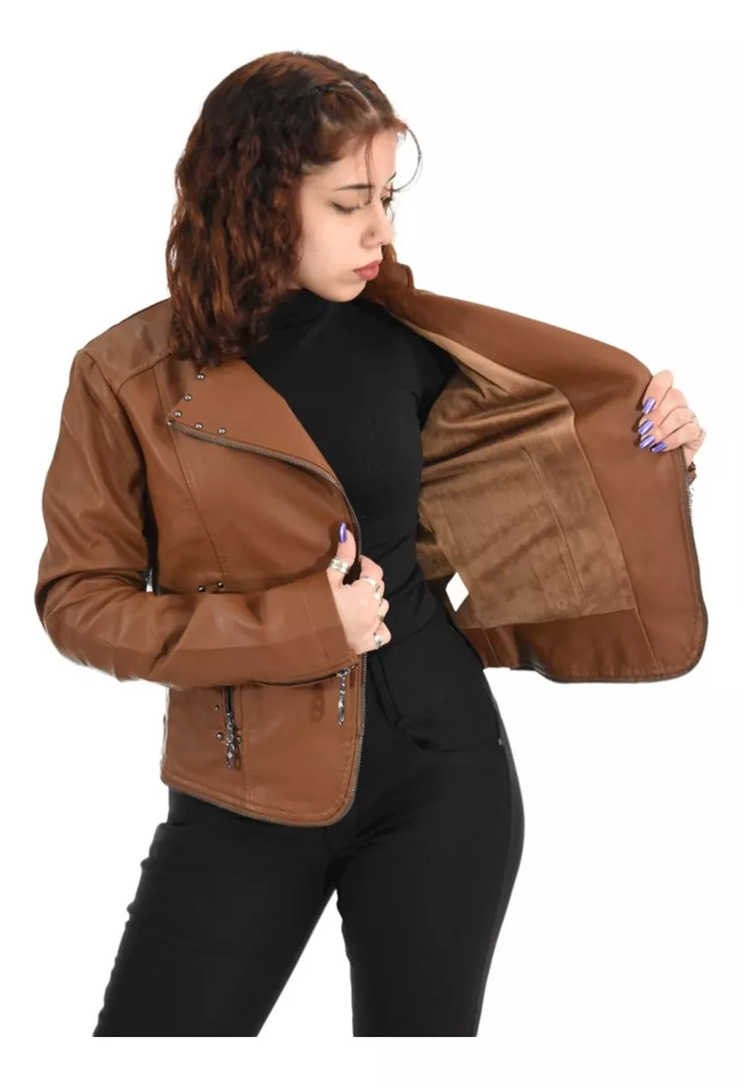 Campera Mujer Corta Elegante Ecocuero Piel Santellon 15552