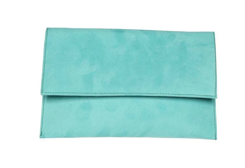 Cartera Antelina Verde Mar Con Tapa