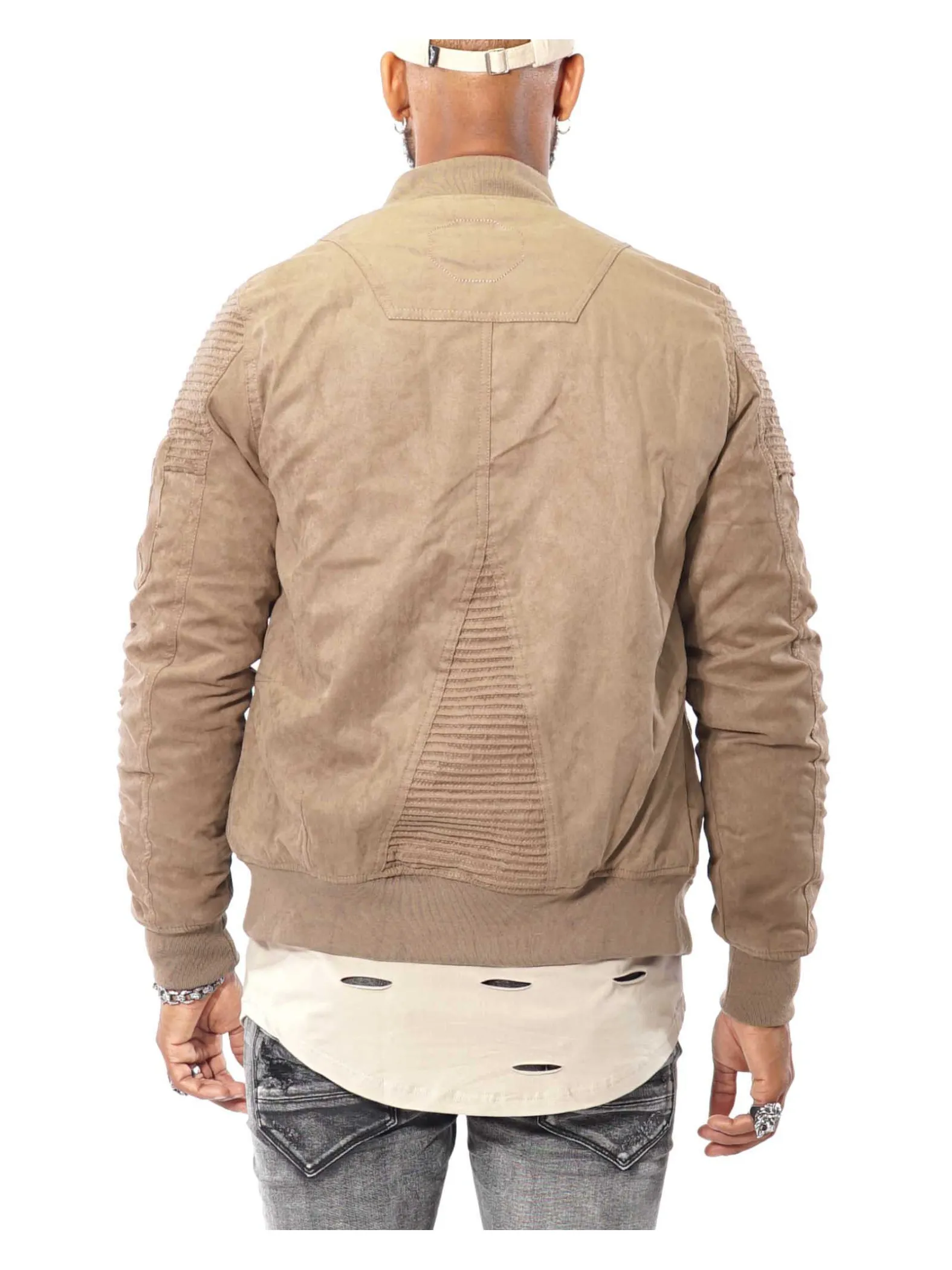 Cazadora bomber efecto ante con cremallera