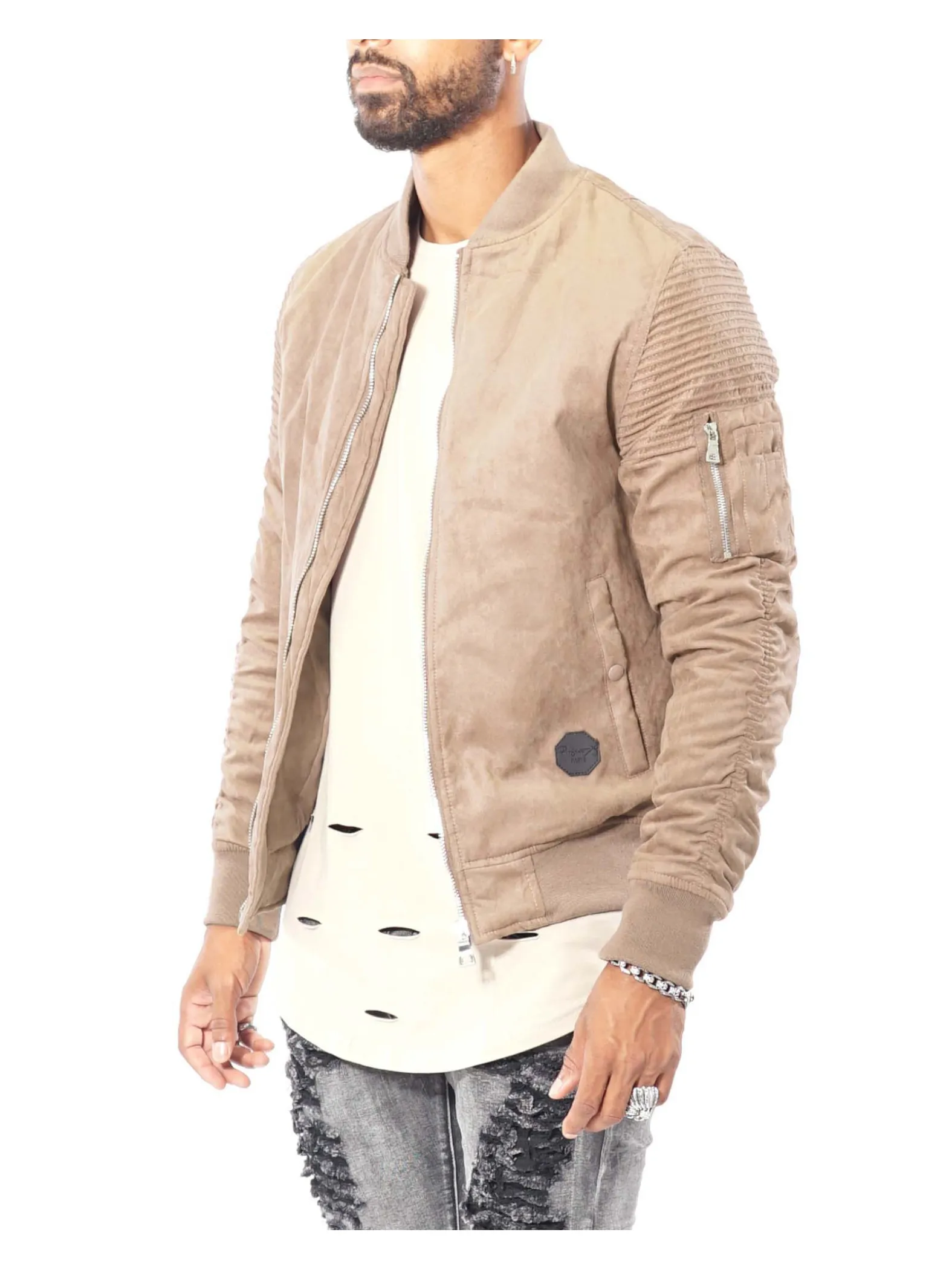 Cazadora bomber efecto ante con cremallera