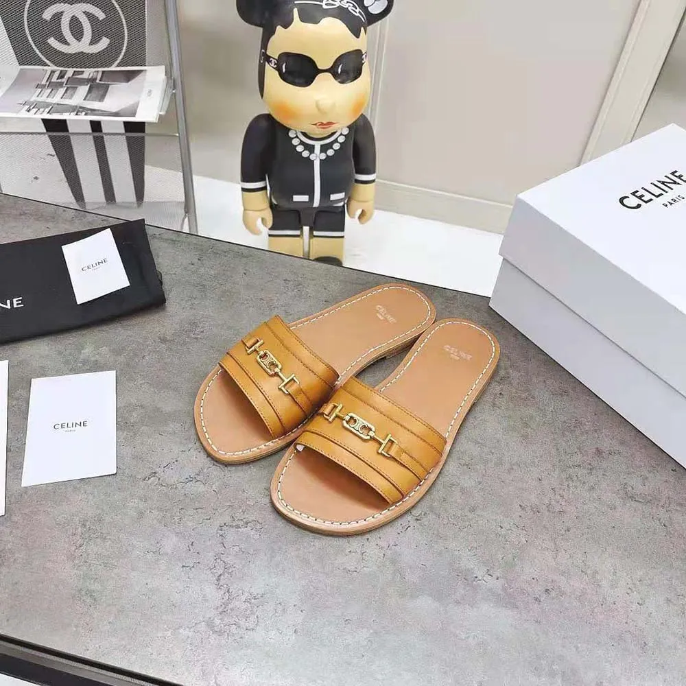 CHANCLAS CELINE MUJER LERINS TRIOMPHE DE PIEL DE BECERRO VEGETALMARRóN