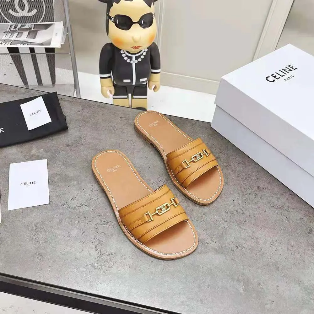CHANCLAS CELINE MUJER LERINS TRIOMPHE DE PIEL DE BECERRO VEGETALMARRóN
