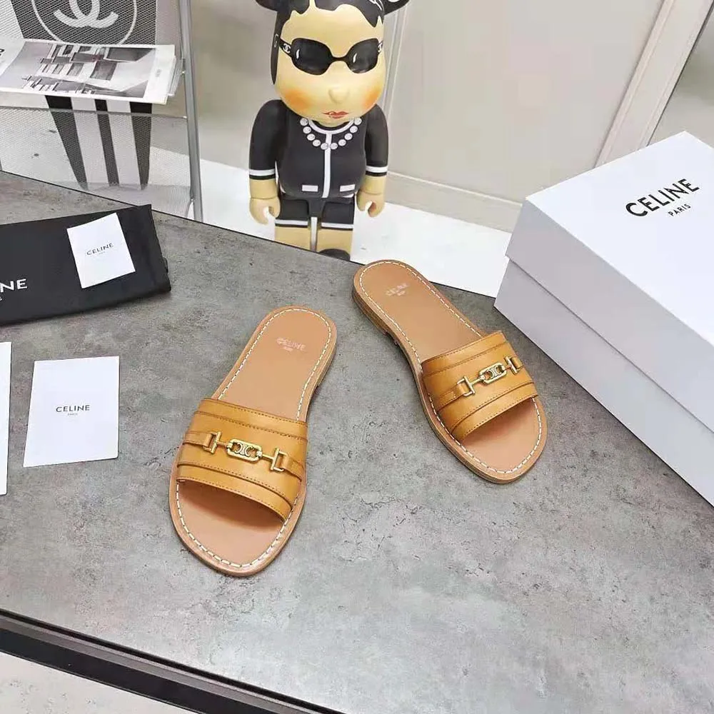 CHANCLAS CELINE MUJER LERINS TRIOMPHE DE PIEL DE BECERRO VEGETALMARRóN