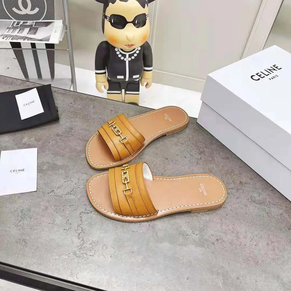 CHANCLAS CELINE MUJER LERINS TRIOMPHE DE PIEL DE BECERRO VEGETALMARRóN