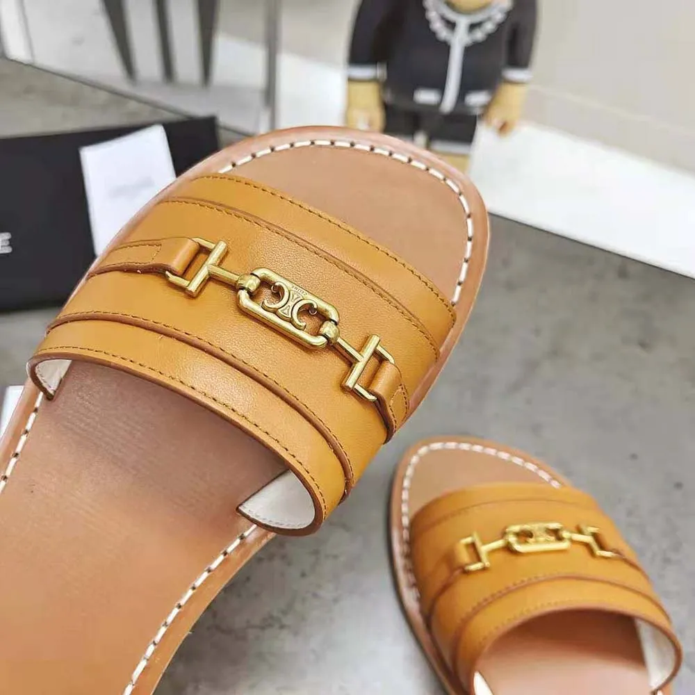 CHANCLAS CELINE MUJER LERINS TRIOMPHE DE PIEL DE BECERRO VEGETALMARRóN