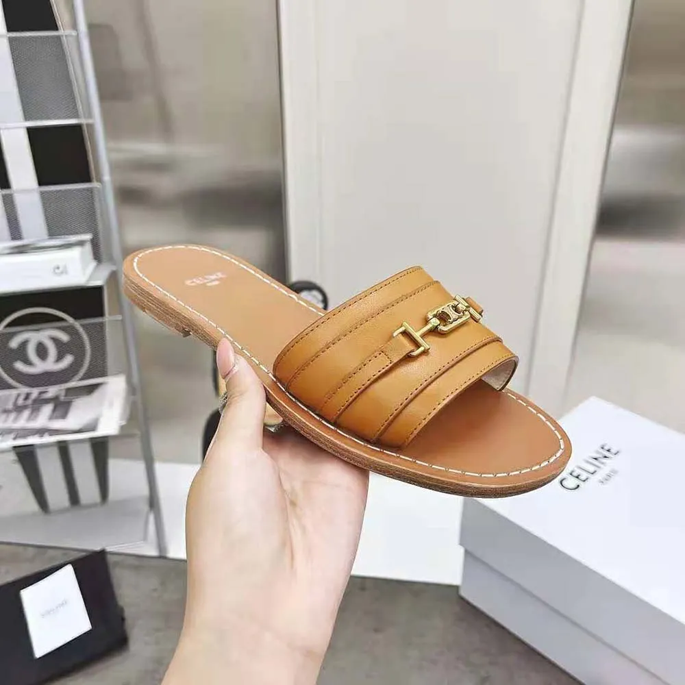 CHANCLAS CELINE MUJER LERINS TRIOMPHE DE PIEL DE BECERRO VEGETALMARRóN