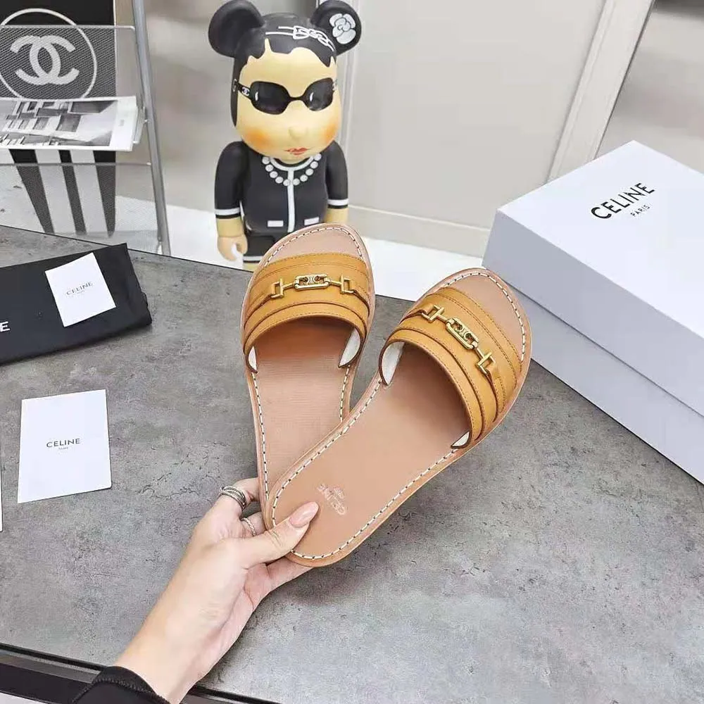 CHANCLAS CELINE MUJER LERINS TRIOMPHE DE PIEL DE BECERRO VEGETALMARRóN
