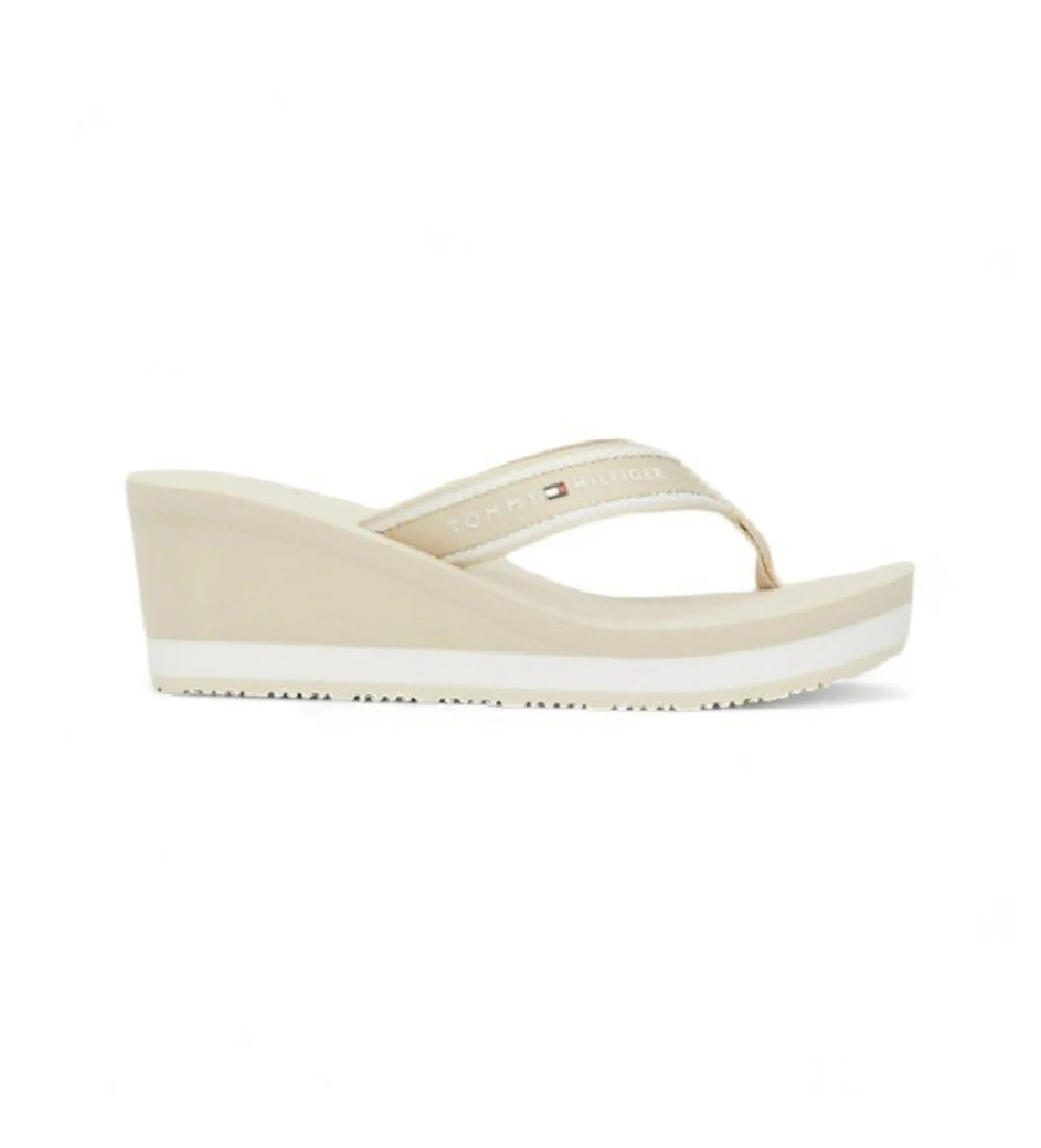 Chanclas de cuña con logo beige