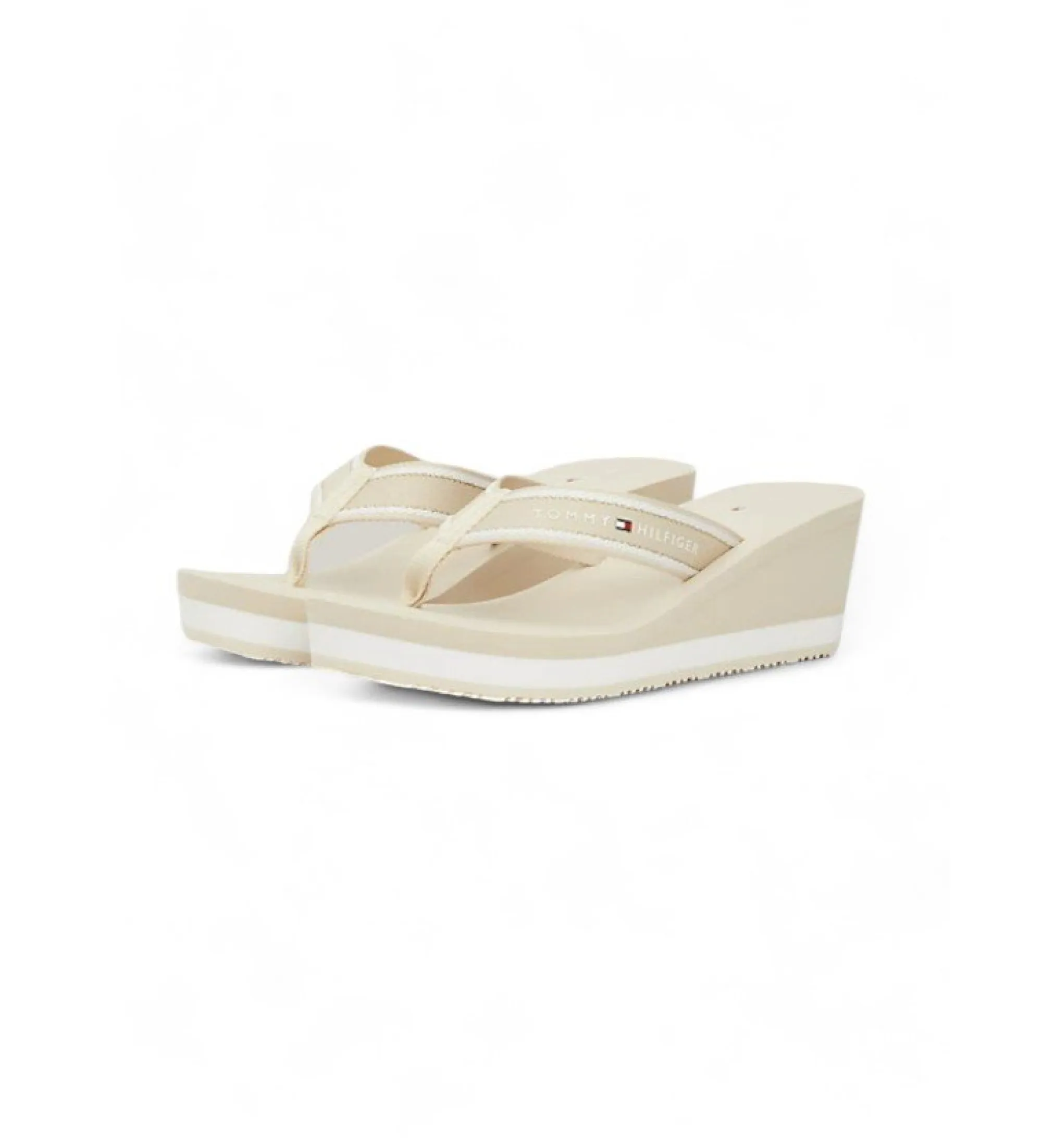 Chanclas de cuña con logo beige