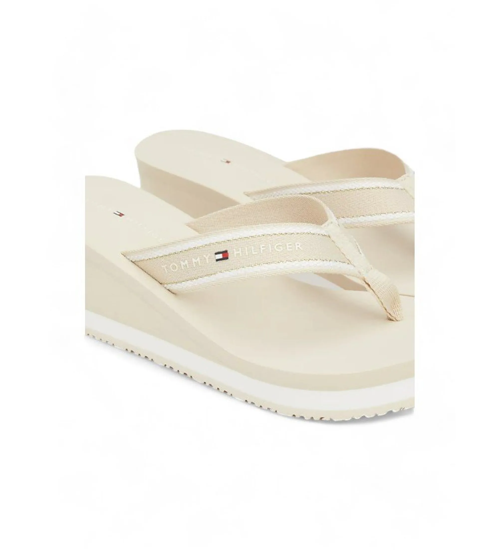 Chanclas de cuña con logo beige