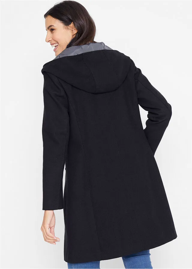 Chaqueta larga con cremallera asimétrica Negro