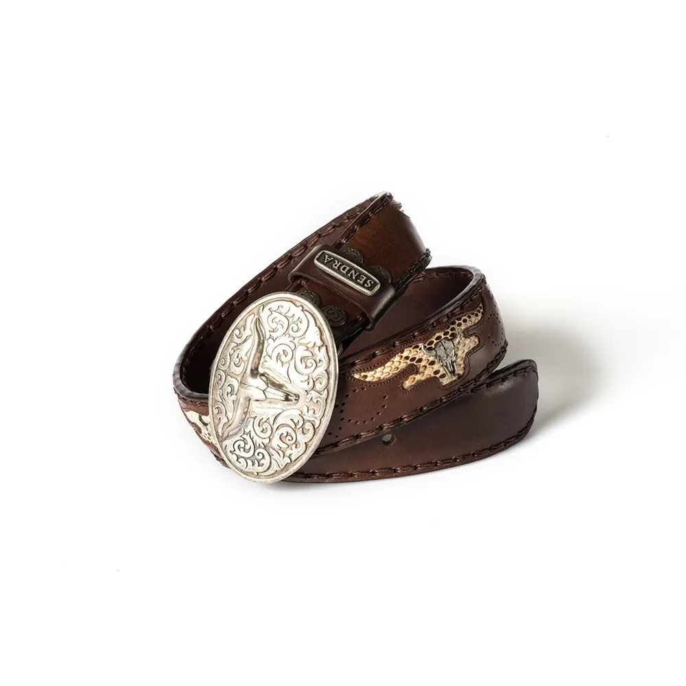 Cinturón Sendra 8322 de cuero marrón y piel de serpiente auténtica