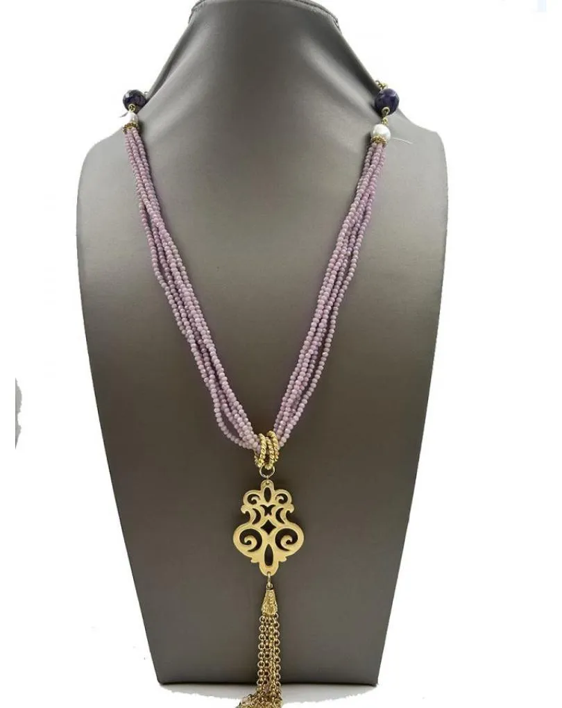 COLLARES ROSAS LARGOS CON COLGANTE DORADO REPLICA JOYA ANTIGUA