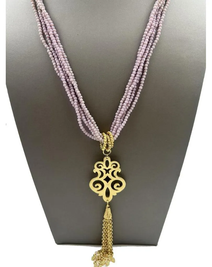 COLLARES ROSAS LARGOS CON COLGANTE DORADO REPLICA JOYA ANTIGUA