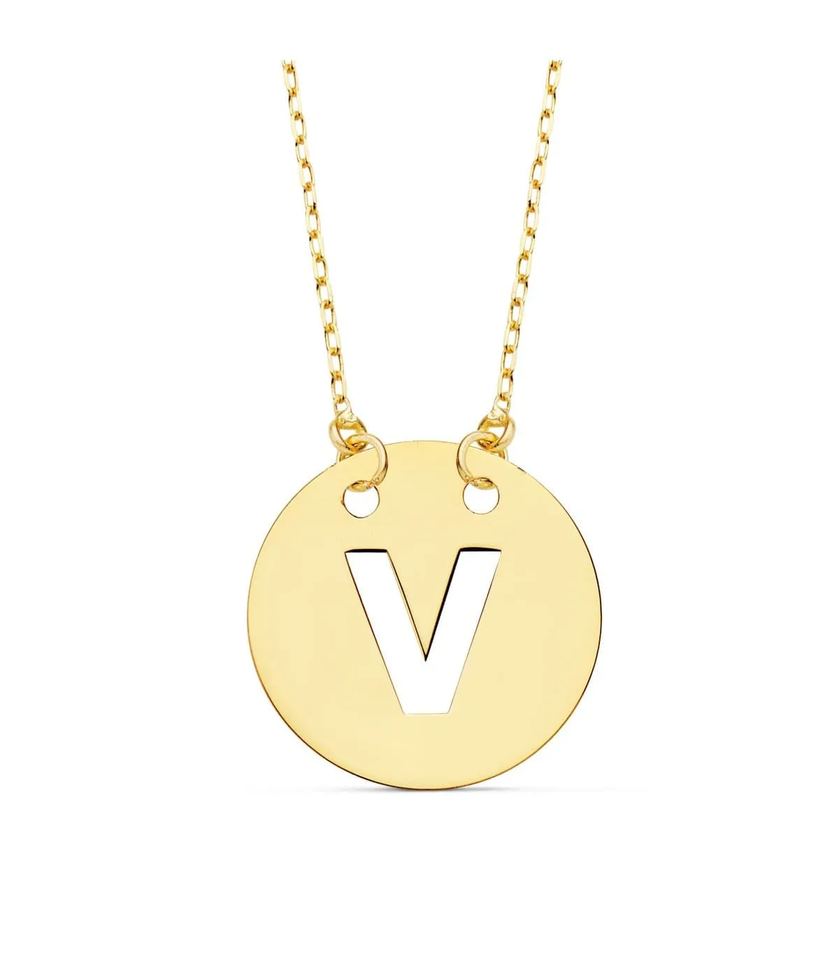 Collier lettre V initiale or jaune 18k 42cm