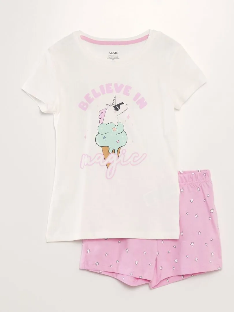 CONJUNTO DE PIJAMA: CAMISETA + PANTALóN CORTO   2 PIEZAS  BLANCO