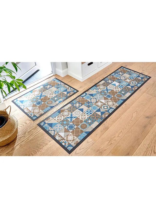Felpudo con aspecto de azulejos Azul