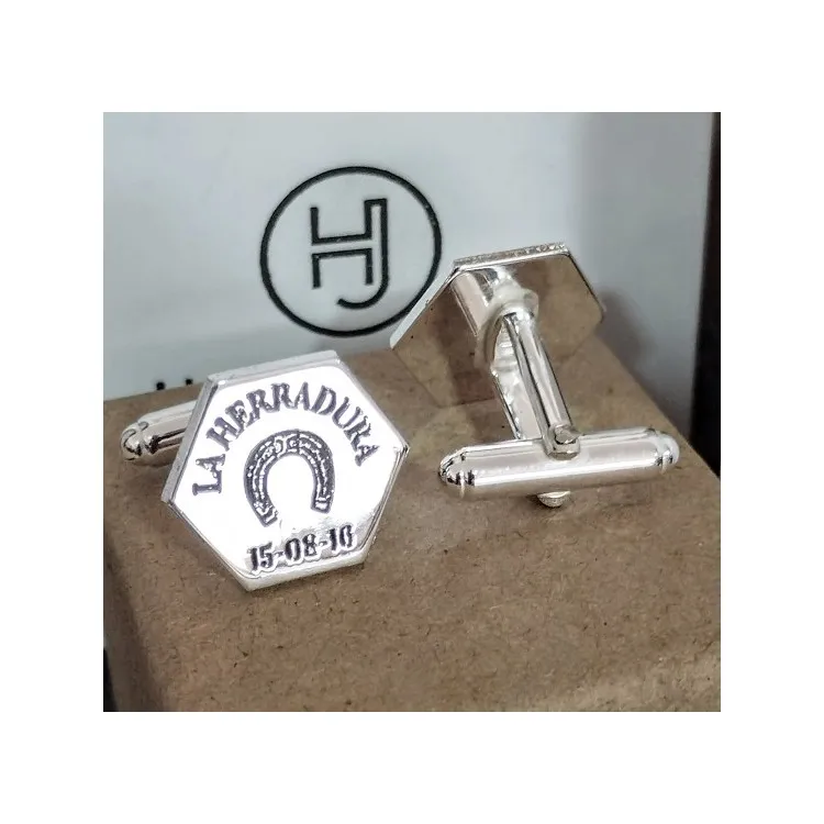 Gemelos hexagonales personalizados en plata de ley