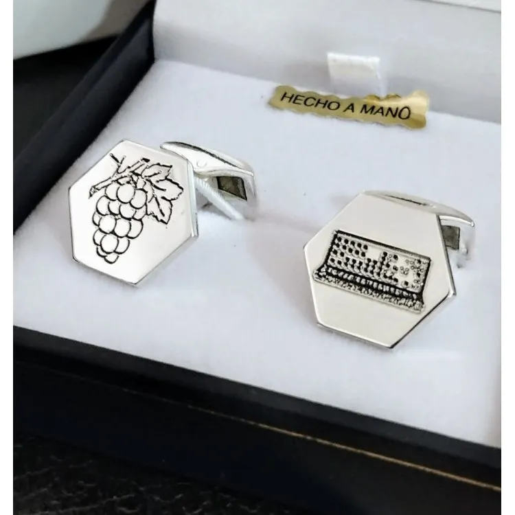 Gemelos hexagonales personalizados en plata de ley