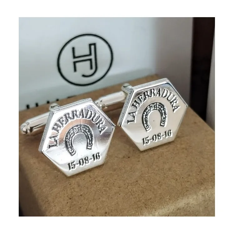Gemelos hexagonales personalizados en plata de ley