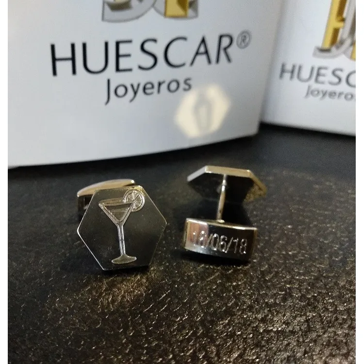Gemelos hexagonales personalizados en plata de ley