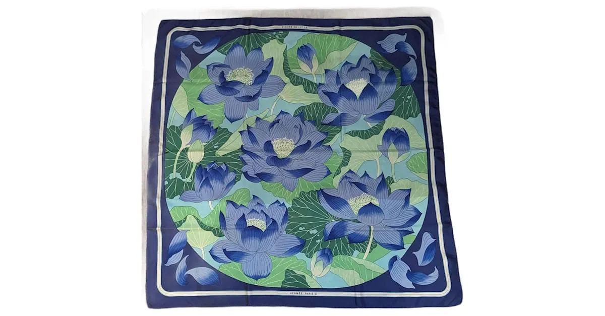 Hermès cuadrado vintage flor de loto Año 90 Azul 