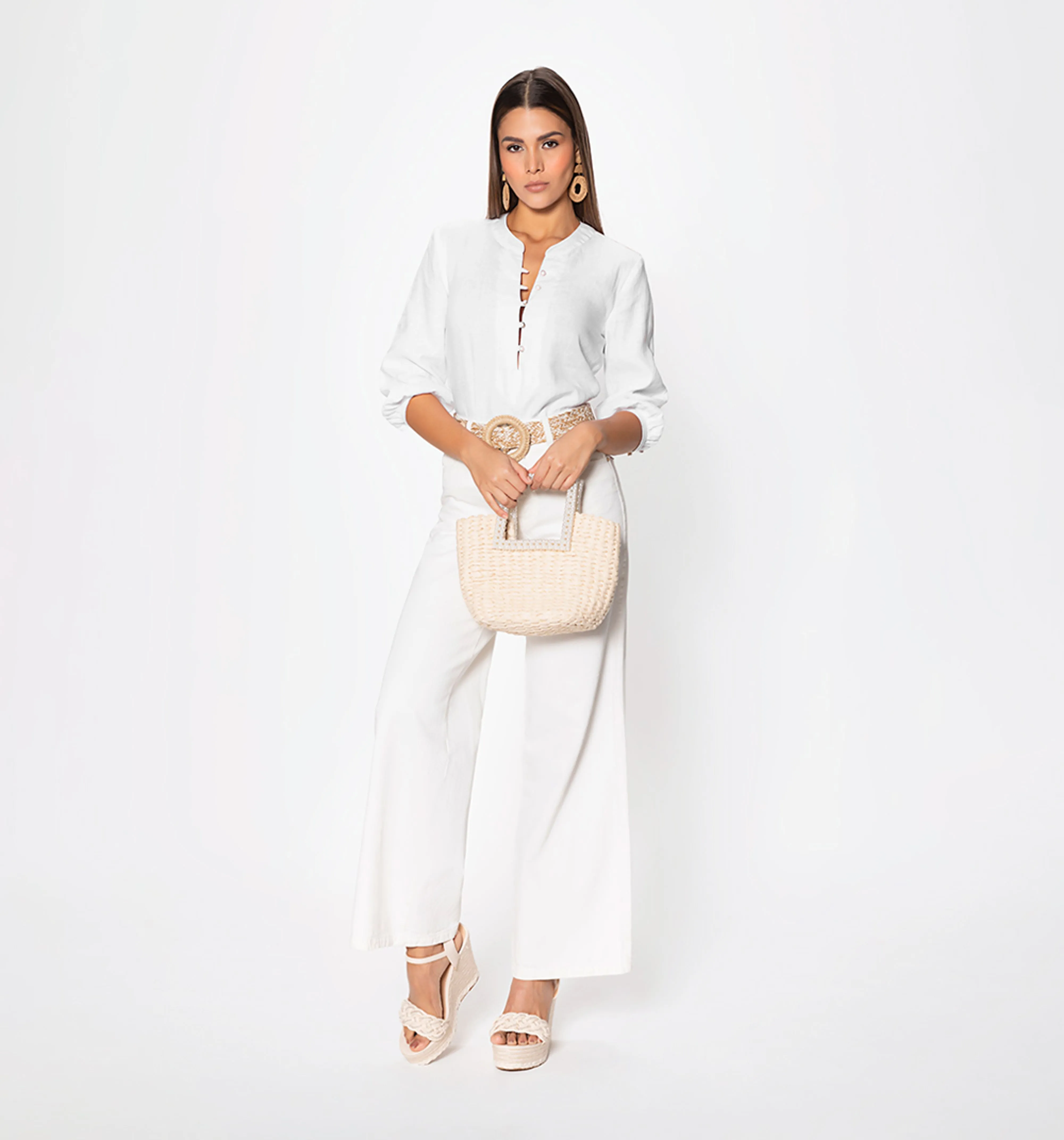 Jean wide leg, tiro alto cinco bolsillos