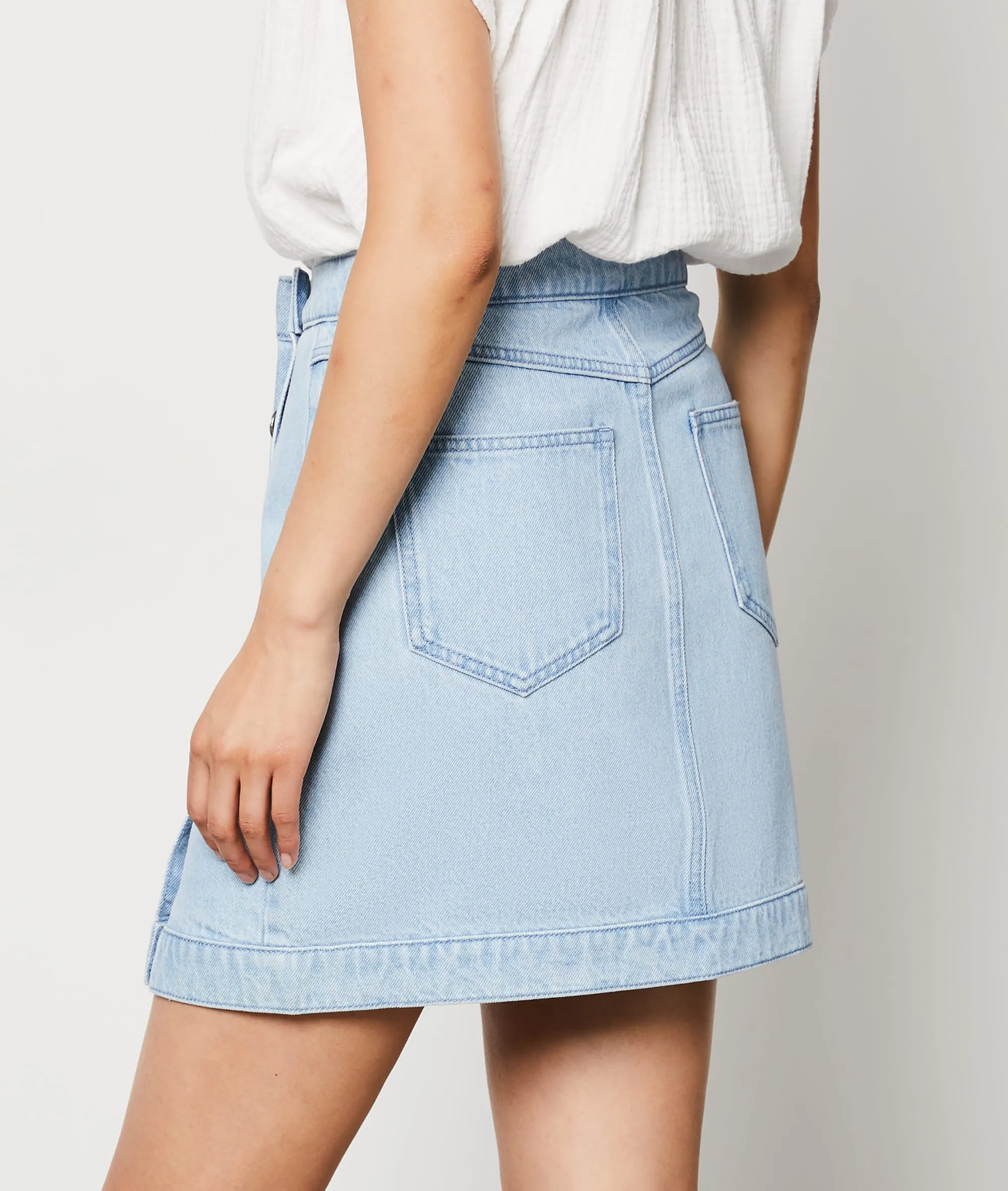 JUPE COURTE BOUTONNéE EN COTON DONA BLEU CIEL  ETAM